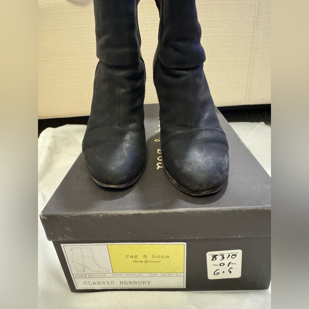 Rag & Bone Black Classic Newbury Ankle Booties Distressed Leather